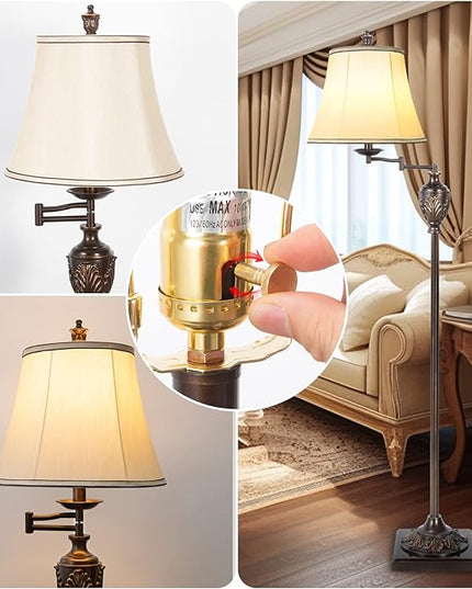 Traditional LED Floor Lamp with 350° Adjustable Swing Arm Lamp – Vintage Standing Pole lamp for Living Room, Bedroom and Office – Rustic Upright Floor Light for Home Décor with Silk Fabric Shade - LeafyLoom