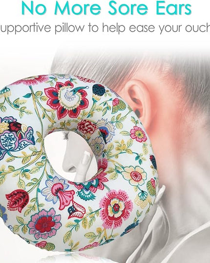 Piercing Pillow Ear Pillows Floral Print Donut with Hole for Ear Pain CNH, Piercing, Pain Relief Sleeping, Pressure Sore, Side Sleepers, Headphones (Sunflower) - LeafyLoom