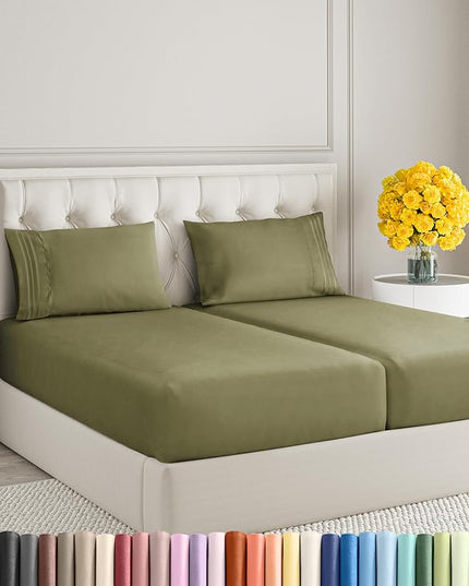 Split King Size 5 Piece Sheet Set - Comfy Breathable & Cooling Sheets - Hotel Luxury Bed Sheets for Women & Men - Deep Pockets, Easy-Fit, Soft & Wrinkle Free Sheets - Sage Green Oeko-Tex Bed Sheet Set - LeafyLoom