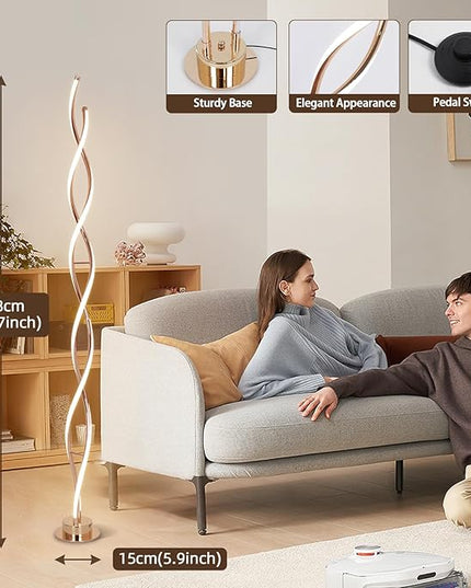 ADISUN 31W Modern Floor Lamp, LED Spiral Floor Lamp for Living Room, 3-Color Dimmable Standing Floor Lamp with Remote Control, 58" Tall Floor Lamp for Living Room Bedroom Office Dining Room (Gold) - LeafyLoom
