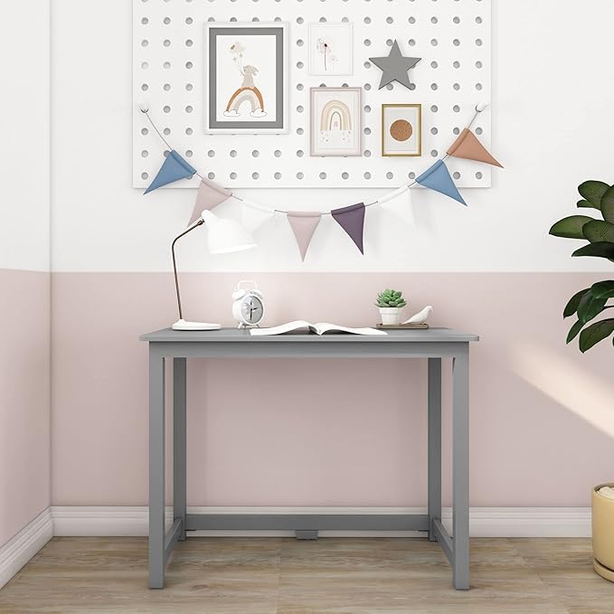 Max & Lily Solid Wood Desk, 40 Inches, Grey - LeafyLoom