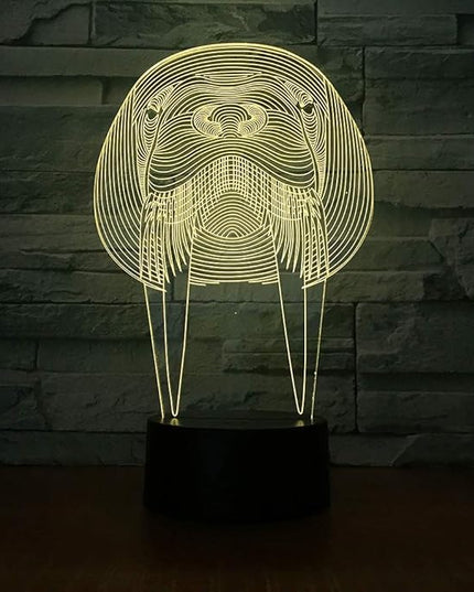 Animal Walrus Shape 3D Optical Illusion Lamp 7 Colors Change Timing Remote Control and Touch Button LED Night Light Gifts Toys - LeafyLoom