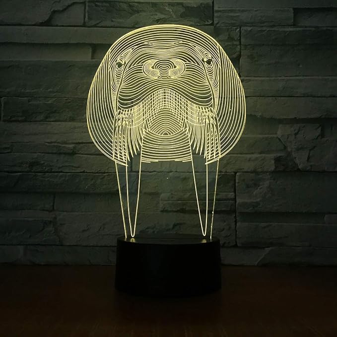 Animal Walrus Shape 3D Optical Illusion Lamp 7 Colors Change Timing Remote Control and Touch Button LED Night Light Gifts Toys - LeafyLoom