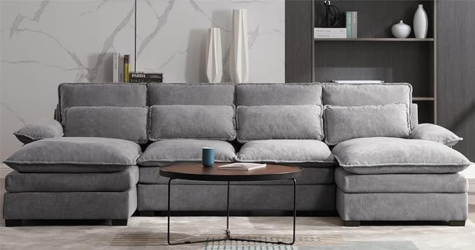 Symmetrical U Shaped Modular Sectional Sofa Cloud Couch, 6 Seater Oversized Convertible Sleeper Couch with Double Chaise & Memory Foam, Deep Seat Corner Sofa&Couches for Living Room Office - LeafyLoom