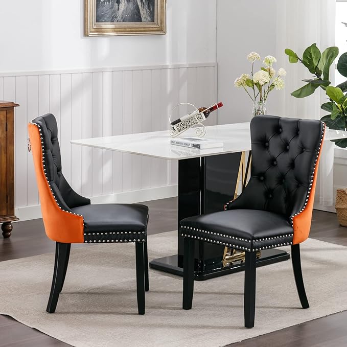 NicBex Haerin-SD-00105-LWJ Dining Chairs, 25.5"x19.7"x37.5", Black and Orange - LeafyLoom
