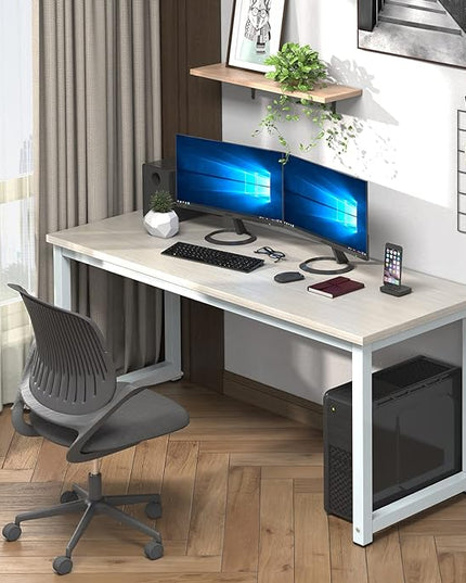 NSdirect Large Office Desk for Home Office, Large 63" Computer Desk Table, Wide Writing Study Desk for 2 Person, Metal Sturdy Frame Thicker Steel Legs, (White Oak, 63"L x 23.6"W x 29.5"H) - LeafyLoom