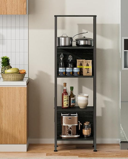Furologee 5 Tier Tall Bookshelf with Back, Industrial Narrow Bookcase, Display Standing Shelf Units, Metal and Wood Storage Corner Shelves Organizer for Bedroom, Living Room, Entryway, Kitchen, Black - LeafyLoom