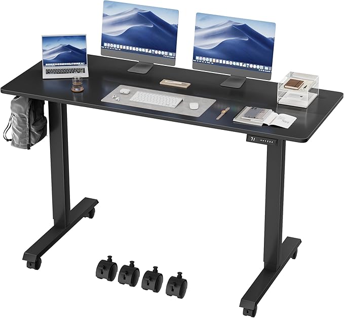 Electric Standing Desk 60 Inch, Ergonomic Height Adjustable Table with T-Shaped Metal Bracket Modern Computer Workstations for Home Office, Black, 60 x 24 Inch - LeafyLoom