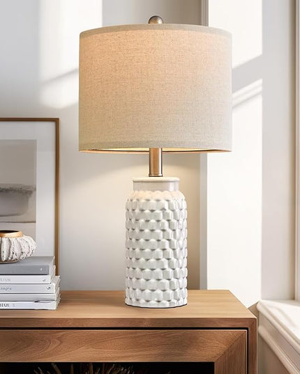 20.5" Modern Ceramic White Bedside Lamp Single Table Lamp for Bedroom Decor Farmhouse Table Lamp for Living Room Office Dorm - LeafyLoom