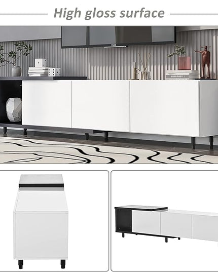 Merax, White Mondern Stand 80+inch, TV Cabinet for Living Room, 84.6" length - LeafyLoom