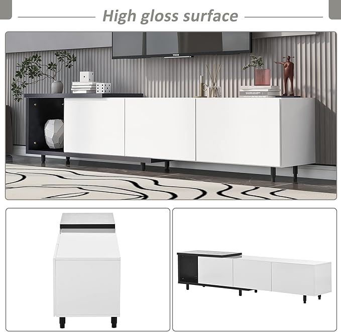 Merax, White Mondern Stand 80+inch, TV Cabinet for Living Room, 84.6" length - LeafyLoom