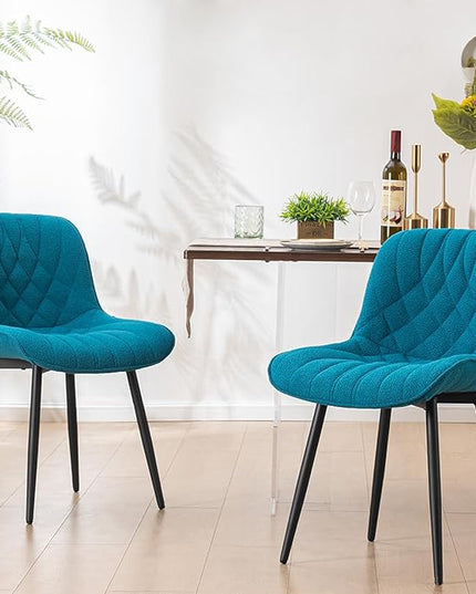 YOUNUOKE Comfortable Dining Chairs Set of 2, Mid-Century Modern Kitchen Dining Room Chairs, Upholstered Backrest Boucle Dining Chair with Black Metal, Teal - LeafyLoom