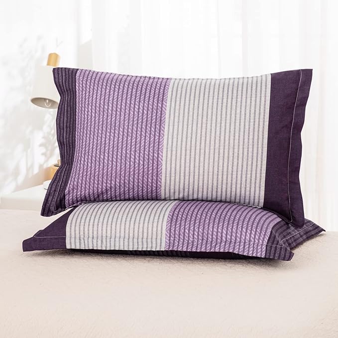 WONGS BEDDING Purple Comforter Sets King, Reversible Striped Patchwork Down Alternative Comforter for King Bed,3 Pieces (1Comforter+2 Pillowcase), Soft Microfiber Bedding Duvet Insert Set 104”×90” - LeafyLoom