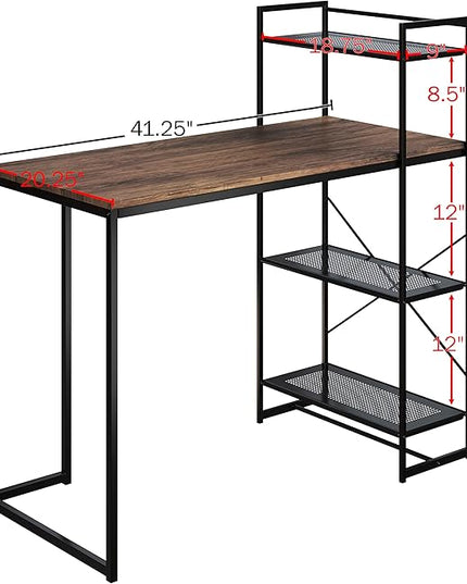 Lavish Home 80 BLT-SHF All-in-One Computer Desk with Shelves for Home Office, Bedroom, or Craft Table, Rustic Brown & Black - LeafyLoom