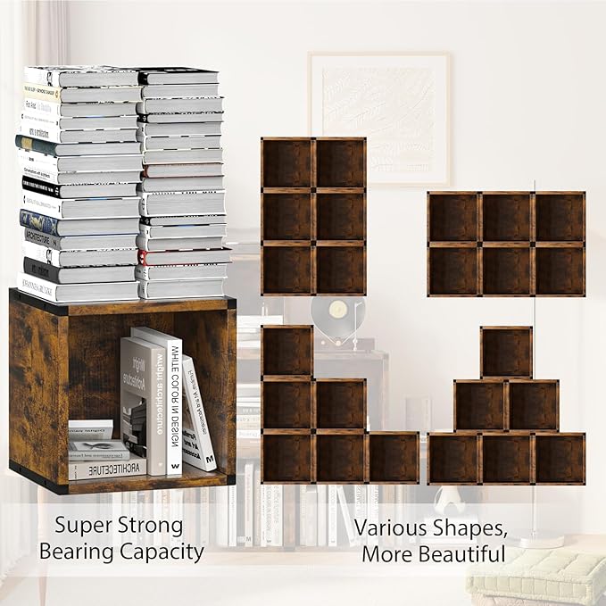 Cube Storage Organizer Connect Firmly to Each Other, Book Shelf Assembly Required, Suitable for Room Decor, Closet Organizers and Storage, Display Shelf (Rustic Brown, 10.39 * 10.39") - LeafyLoom