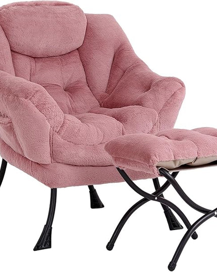 Cozy Lazy Chair and Ottoman, Large Contemporary Accent Lounge Chair Set, Leisure Upholstered Reading Armchair for Bedroom, Living Room, Dorm Rooms, Office - LeafyLoom
