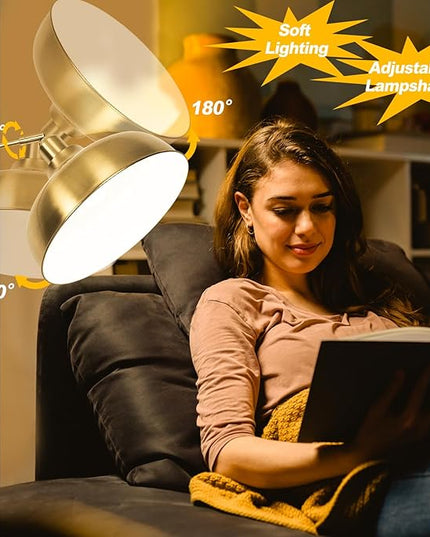 Gold Floor Lamps for Living Room- Arc Floor Lamps with 9W Bulb, 360° Adjustable Metal Shade, Remote Control Dimmable Floor Lamp, Over Couch Mid Century Modern Brass Floor Lamp for Bedroom, Office - LeafyLoom