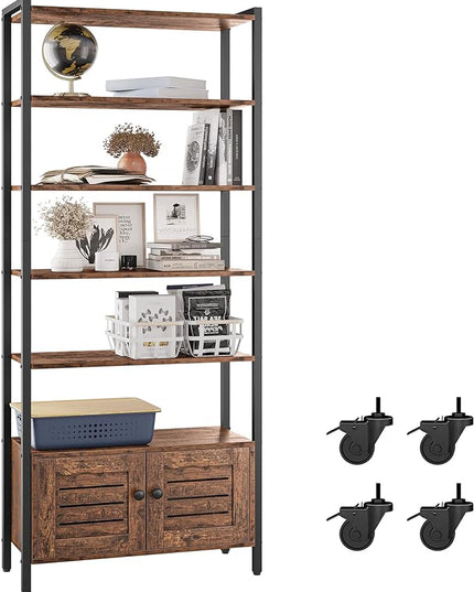 IRONCK Bookshelf and Bookcase with 2 Doors and 5 Shelves, 27.6" W Standing Storage Cabinet for Living Room, Home Office, Bedroom, Washroom, Vintage Brown - LeafyLoom