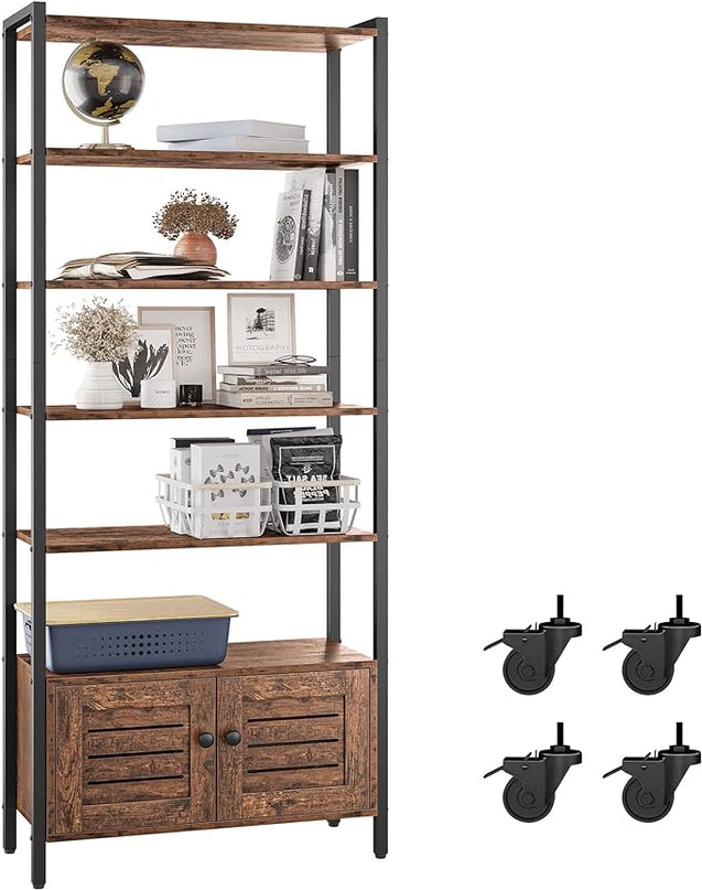 IRONCK Bookshelf and Bookcase with 2 Doors and 5 Shelves, 27.6" W Standing Storage Cabinet for Living Room, Home Office, Bedroom, Washroom, Vintage Brown - LeafyLoom