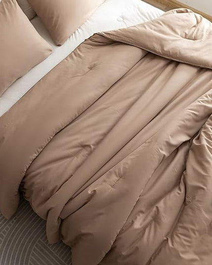 ROSGONIA King Size Comforter Set Taupe Brown, 3pcs(1 Boho Tan Comforter & 2 Pillowcases) All Season Bedding Lightweight Bedspread Blanket Quilts - LeafyLoom