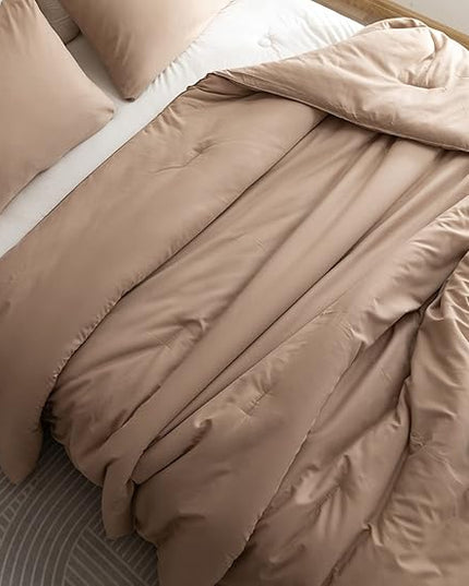 ROSGONIA California King Comforter Set Taupe Brown, 3pcs (1 Boho Tan Cal King Comforter & 2 Pillowcases), Soft Bedding Lightweight Bedspread Blanket - LeafyLoom
