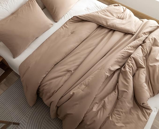ROSGONIA California King Comforter Set Taupe Brown, 3pcs (1 Boho Tan Cal King Comforter & 2 Pillowcases), Soft Bedding Lightweight Bedspread Blanket - LeafyLoom
