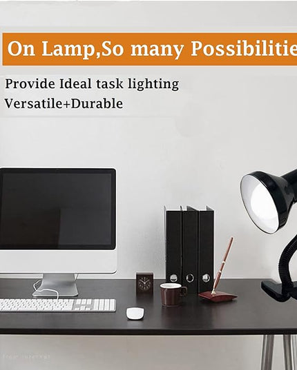 Xtricity Desk Lamps with Clamp Base - Adjustable Gooseneck -Clip on for Desk or Bed - Bulb Included, 120 Volt, On/Off Switch, 10.25 Inches Tall (26cm), Black - LeafyLoom