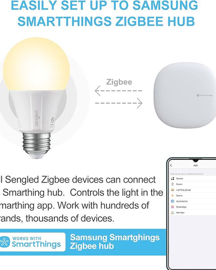 Sengled Zigbee Smart Light Bulbs, Smart Hub Required, Works with SmartThings and Echo with Built-in Hub, Voice Control with Alexa and Google Home, Soft White 60W Eqv. A19 Alexa Light Bulb, 2 Pack Sengled