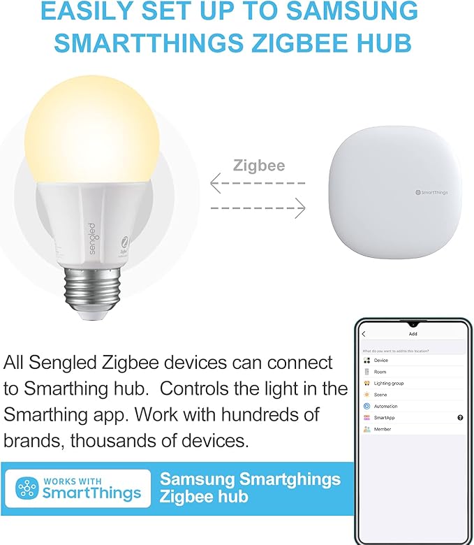 Sengled Zigbee Smart Light Bulbs, Smart Hub Required, Works with SmartThings and Echo with Built-in Hub, Voice Control with Alexa and Google Home, Soft White 60W Eqv. A19 Alexa Light Bulb, 2 Pack Sengled
