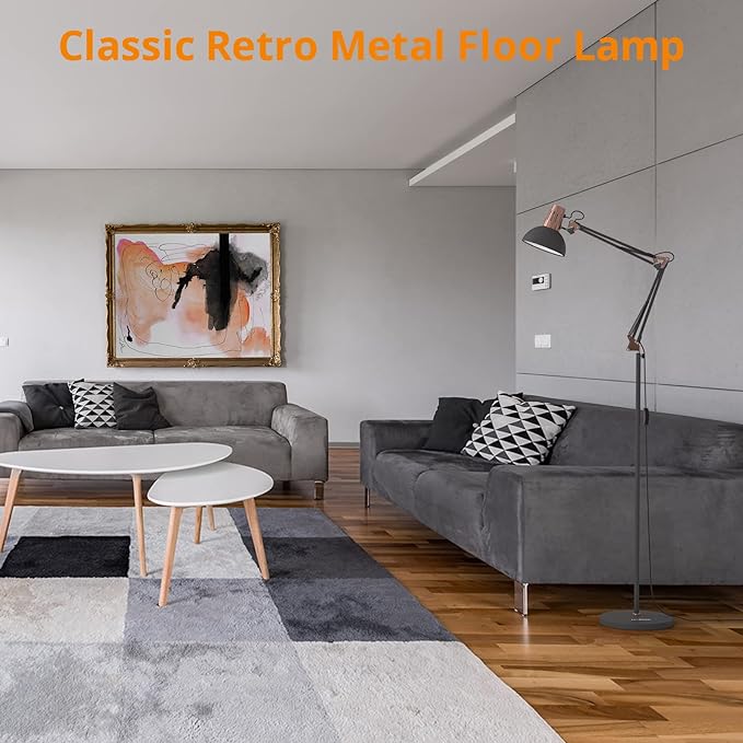 LEPOWER Metal Floor Lamp, Adjustable Architect Swing Arm Standing Lamp with Heavy Duty Base, Eye-Caring Reading/Drawing Lamp with On/Off Switch for Living Room, Bedroom, Office Sand Black - LeafyLoom