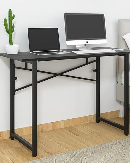 47 Inch Foldable Computer Desk, Folding Space-Saving Home Office Table, Study Writing Gaming Workstation for Small Space, No Assembly Needed,Black - LeafyLoom