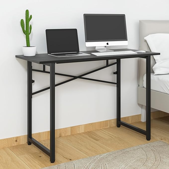 47 Inch Foldable Computer Desk, Folding Space-Saving Home Office Table, Study Writing Gaming Workstation for Small Space, No Assembly Needed,Black - LeafyLoom