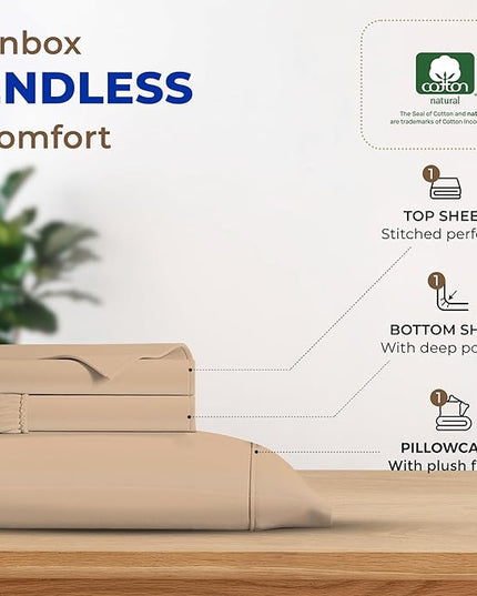 THREAD SPREAD Luxury Egyptian Cotton Sheets Twin XL Size - 600 Thread Count 3 PC Twin XL Sheets Deep Pockets, Extra Soft, Cooling Extra Long Staple Sateen Weave College Dorm Bedding Twin XL - Taupe - LeafyLoom