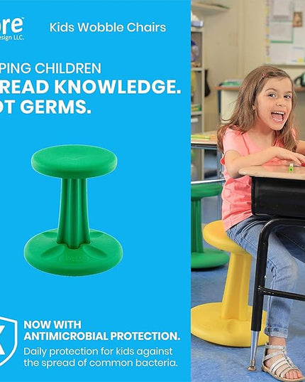 Kore Kids Wobble Chair - Flexible Seating Stool for Classroom & Elementary School, ADD/ADHD - Made in The USA - Age 6-7, Grade 1-2, Green (14in) - LeafyLoom