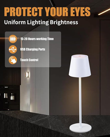 BGFHome 2Pack Cordless Table Lamp LED Desk Lamp,5000mAh Rechargeable Touch Night Light Wireless Minimalist Design for Couple Dinner/Restaurant/Bedroom/Bars/Outdoor Party/Camping/Coffee Shop（White - LeafyLoom