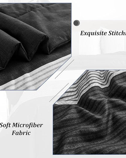 WONGS BEDDING Black Comforter Set King, Reversible Black Striped Down Alternative Comforter for King Bed,3 Pieces (1 Comforter+2 Pillowcases), Soft Microfiber Bedding Duvet Set 104”×90" - LeafyLoom