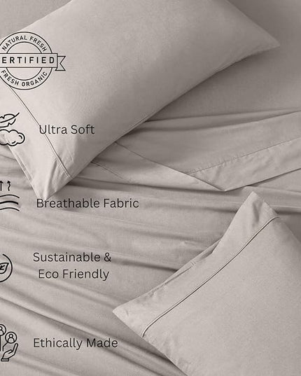 LANE LINEN 100% Organic Cotton Twin XL Sheets Set 3-Piece Pure Percale Extra Long Soft Bedding Breathable Fits Mattress Upto 15" Deep - Silver - LeafyLoom