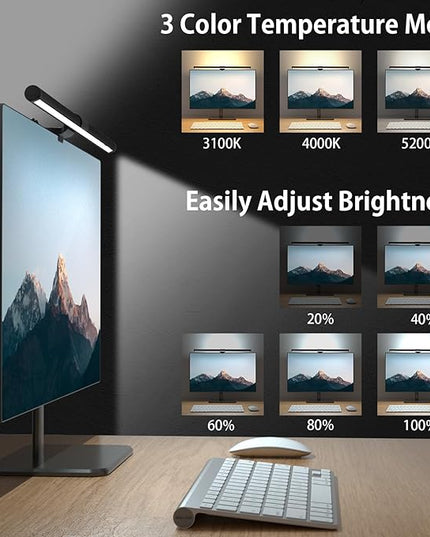 OOWOLF 20.1inch Monitor Light Bar with Backlight, Eye-Caring Computer Light, Screen Light Bar, CRI≥95 Desk Lamp, Dual Light, Filter Blue-Light,3-Color Mode, Memory Dimming, for E-Reading Home Office - LeafyLoom