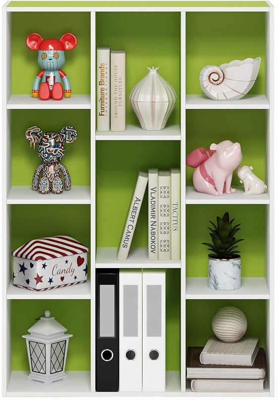 FURINNO 11107WH-GR 7 Reversible, 11-Cube, White Green - LeafyLoom