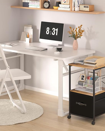 VECELO File Cabinet, Rolling Printer Stand with Large Fabric Drawer, Storage Cabinet Fits Letter Size, Ideal for Small Spaces, Apartments and Bedroom, Easy to Install, Brown+Black,2 Set - LeafyLoom