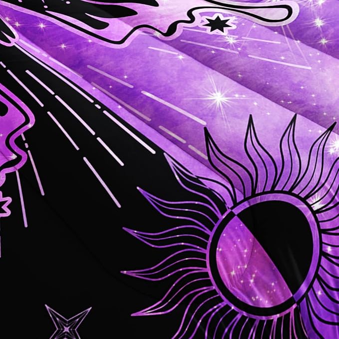 Datura home Black Purple Butterfly Comforter Set for Girls Women,Boho Butterfly Sun and Moon Mandala Printed Bedding Set with 2 Pillowcases(Black Purple Queen) - LeafyLoom