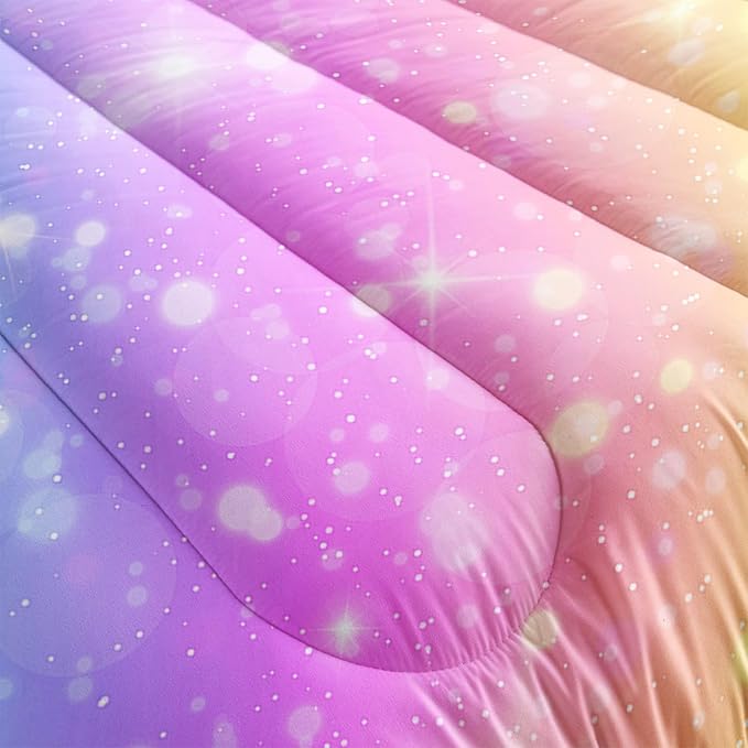 Rainbow Comforter Set 5 pcs Full,Pink Bedding,Bed in A Bag 5 pcs Rainbow Comforter,Kids Princess Comforter Set Full,Rainbow Bedding for Teen Girls Adults - LeafyLoom