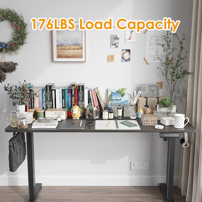 STARY Electric Adjustable Height Sit Stand Home Office Desk with Splice Board, 55x24, Abner Walnut Desktop/Black Frame - LeafyLoom
