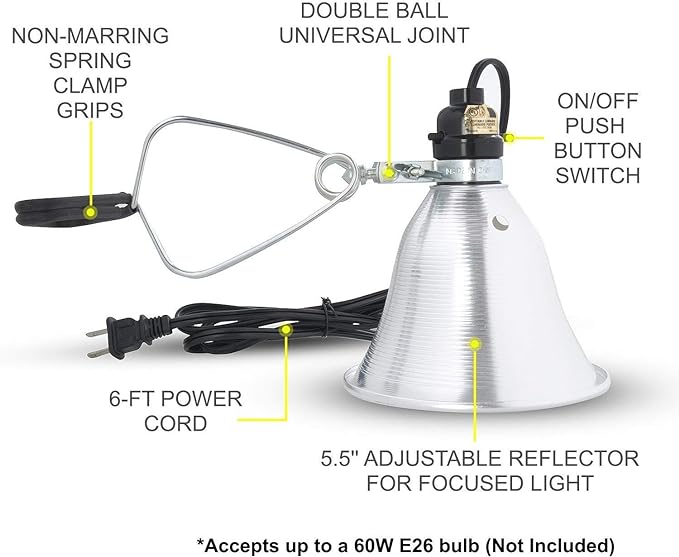 Simple Deluxe Clamp Lamp Light 60 Watt with 5.5 Inch Aluminum Reflector (no Bulb Included), 6 Feet Cord, 2 Pack, Black - LeafyLoom