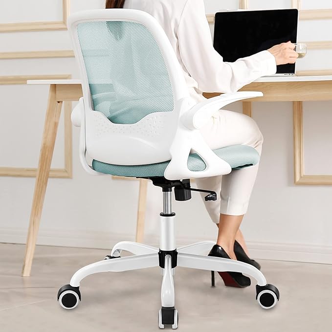 KERDOM Office Chair, Ergonomic Desk Chair, Breathable Mesh Computer Chair, Comfy Swivel Task Chair with Flip-up Armrests and Adjustable Height - LeafyLoom