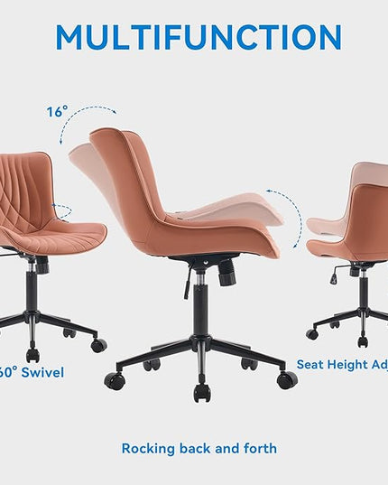 YOUNIKE Office Chair, Armless Desk Chair with Wheels, Home Office Computer Task Chairs, Modern Faux Leather Upholstered Vanity Chair, Adjustable Swivel Rocking Office Chair with Back, Pink - LeafyLoom
