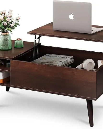 WLIVE Lift Top Coffee Table for Living Room,Small Coffee Table with Storage,Hidden Compartment and Adjustable Shelf,Mid Century Modern, Wood,Cherry,Espresso. - LeafyLoom