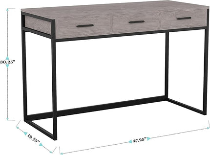 Martha Stewart Ollie Home Office Desk with 3 Drawers in Gray Wood Grain with Oil Rubbed Bronze Hardware - LeafyLoom