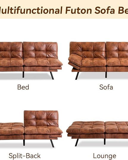 Convertible Couch Bed,Memory Foam Futon Sleeper Sofa Sofabed, Standard Brown - LeafyLoom