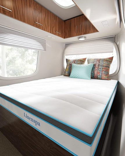 Linenspa 10 Inch Memory Foam and Spring Hybrid Mattress - Perfect for RV Trailer & Camper - Medium Feel - Cooling & Conforming Support - Quality Comfort - Breathable - Bed in a Box - Short Queen Size - LeafyLoom